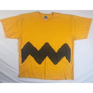 Vintage 90s Peanuts Charlie Brown Zig-Zag Stripe Yellow T-Shirt Mens XL
